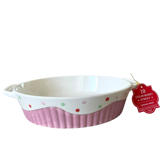 10 Strawberry Street PINK CUPCAKE Baking Dish Valentine Pie Plate New - Picture 7 of 10